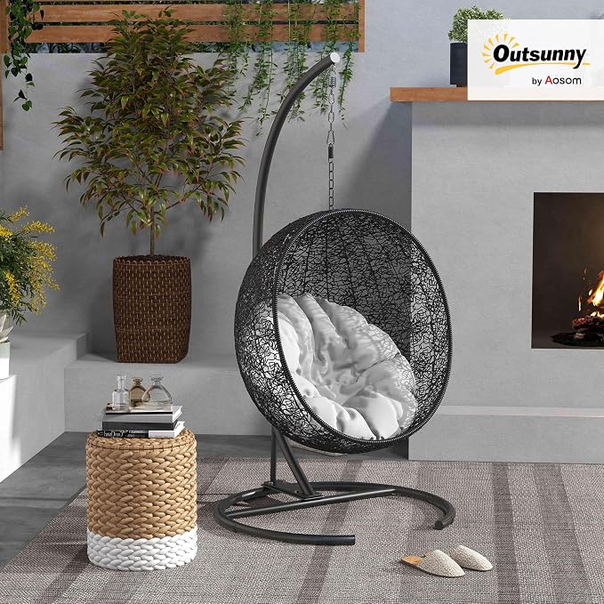 Outsunny Hanging Hammock Chair Stand with Round Base, C Hanging Stand Frame for Hammock Chair, Egg Chair, Porch Swing Chair, Indoor & Outdoor, Black