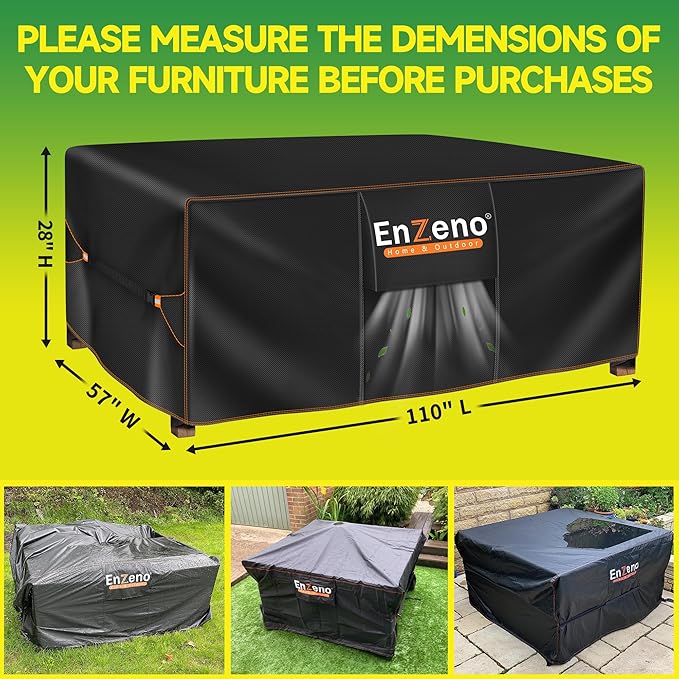 Enzeno Patio Furniture Set Cover, Outdoor Sectional Sofa Couch Set Covers Waterproof, Garden Dining Table Chair Set Cover Outside Rectangular Heavy Duty Weatherproof 110" L x 75" W x 29" H Black