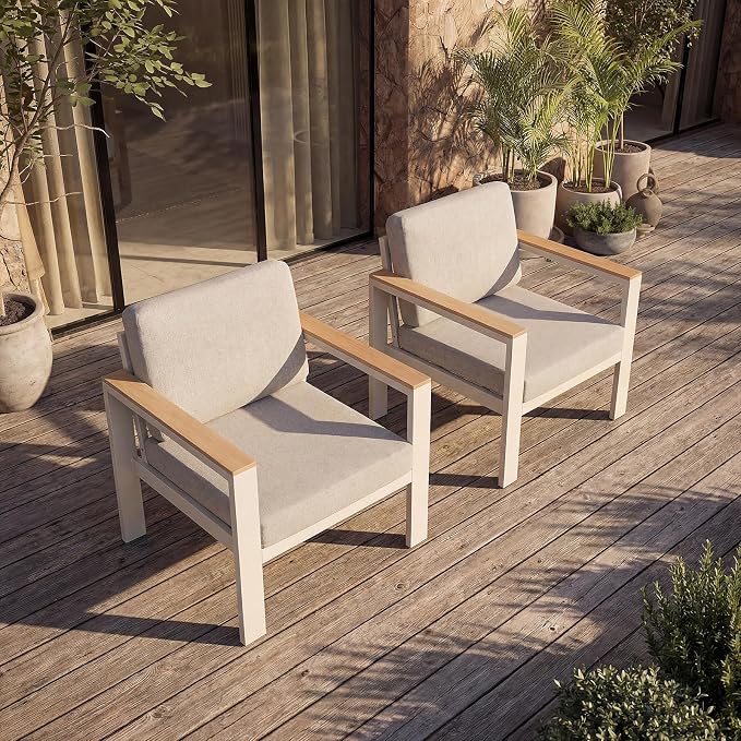 5-Seater Aluminum Patio Furniture Set, Outdoor Patio Conversation Set with 2 Chairs+3-Seat Sofa+Coffee Table, 1.5mm Thick Weather Resistant Frame, Removable Waterproof Cushions for Balcony Backyard