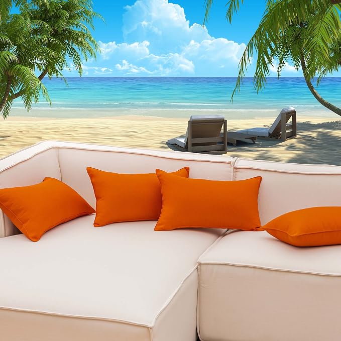 Home Brilliant Outdoor Pillows Covers for Patio Rectangle Pillow Cover 12x20 Lumbar Throw Piillow Covers Decorative Pillowcases Set of 4, 12 x 20, Burnt Orange