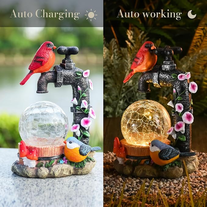TERESA'S COLLECTIONS Garden Decor for Outside Red Cardinal Bird Statues with Outdoor Solar Lights, Resin Garden Sculptures & Statues for Lawn Porch Yard Decor, Valentines Gifts for Women Mom,8.3"