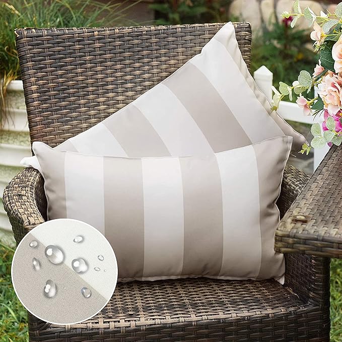 Western Home Pack of 2 Outdoor Waterproof Striped Throw Pillow Covers Beige Grey Decorative Pillowcases Garden Modern Cushion Cases for Patio Tent Balcony Couch Sofa 12x20 Inch | 12x20, Beige Grey,Garden Cushion Covers, Farmhouse Pillowcases for Couch ...