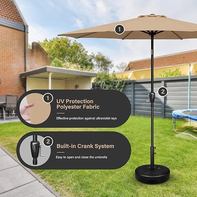 Simple Deluxe 2 Pack 9ft Patio Umbrella Outdoor Table Market Umbrella, 8 Sturdy Ribs for Garden, Deck, Backyard, Pool, Tan