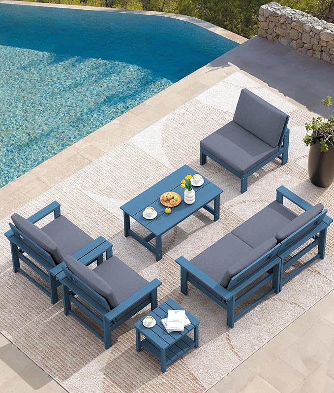 SERWALL HDPE Outdoor Patio Furniture Set | with Coffee Table & Side Table