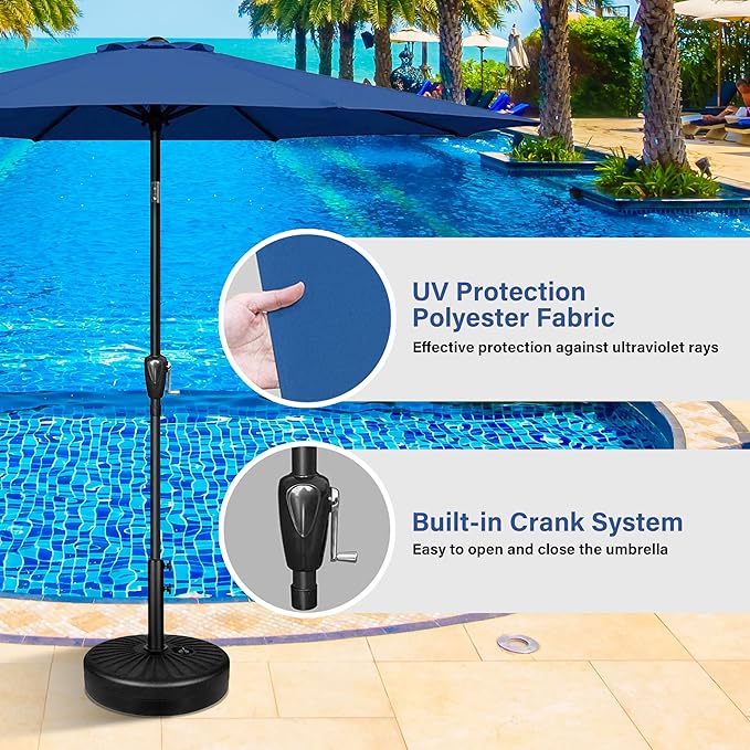 HealSmart 9ft Patio Umbrella with Push Button Tilt/Crank, Outdoor Table Market Yard Umbrella with 8 Sturdy Ribs for Garden, Backyard, Deck, Pool, Blue