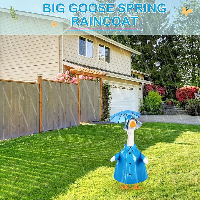 FuWeave Summer Baby Goose Outfit Raincoat and Umbrella for 17'' Lawn Porch Baby Goose Costume Plastic Raincoat Clothes for Summer Spring Outdoor Patio Yard Lawn Decoration(Blue)