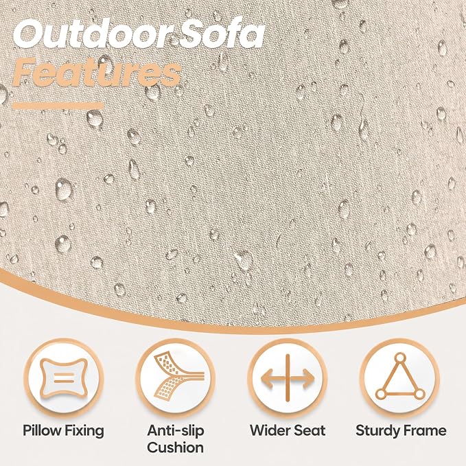Metal Patio Furniture Set,2 Pieces Patio Sectional Outdoor Furniture Set with 2 Chairs,Patio Conversation Sets with 5.1" Thickened Cushions,Sand
