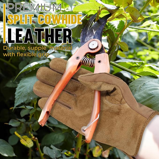 HANDLANDY Leather Gardening Gloves, Leather Work Gloves for Men Women | Durable Utility Men Women Garden Yard Working Glove, for Landscaping, Mechanic, Construction, Driving, Farming, Ranching