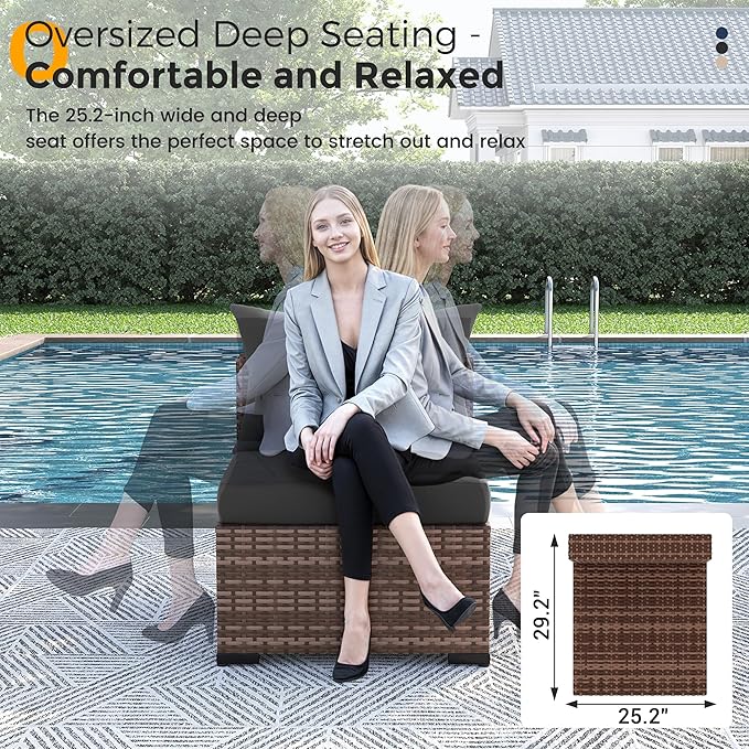 UDPATIO Furniture Set with Fire Pit Table, 8 Piece Sectional Sofas, All-Weather Wicker Conversation for Garden, Backyard, Dark Grey