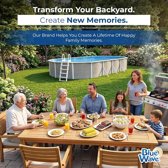 Blue Wave Belize 12x24-ft Oval 52-in Deep Hard Sided Steel Frame Above Ground Pool with 6-in Steel Top Seats, 0.5 HP Sand Filter System, Ladder, Skimmer & Liner – 6,300 Gallon Cap for Family Use