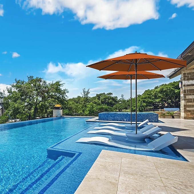 Midtown Umbrellas Push & Pop 8 Ft Patio Umbrellas with Push & Pop Mechanism, Fiberglass Ribs & Sunbrella Fabric – Outdoor Umbrella for Deck, Pool, Cafés and Hotels – Terracotta Canopy, Black Pole