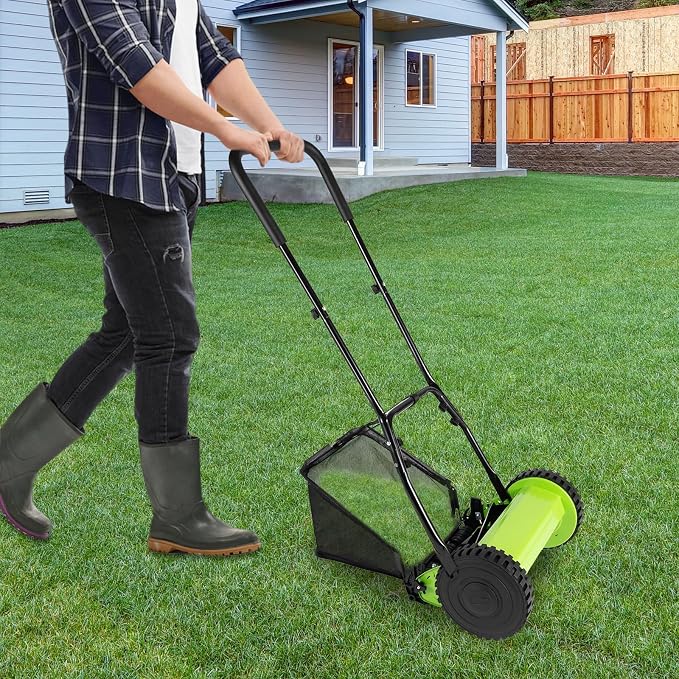 Push Reel Lawn Mower 12inch Push Lawn Sweeper with 0.67-1.3 in Adjustable Cutting Height Push Lawn Mowers with 23L Grass Catcher for Green Lawns, Driveways, Courtyards