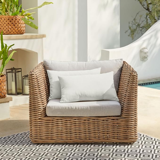 Sorra Home Boucle Outdoor Knife Edge Set of 2 Pillows, 14 in x 24 in, White 2 Pound