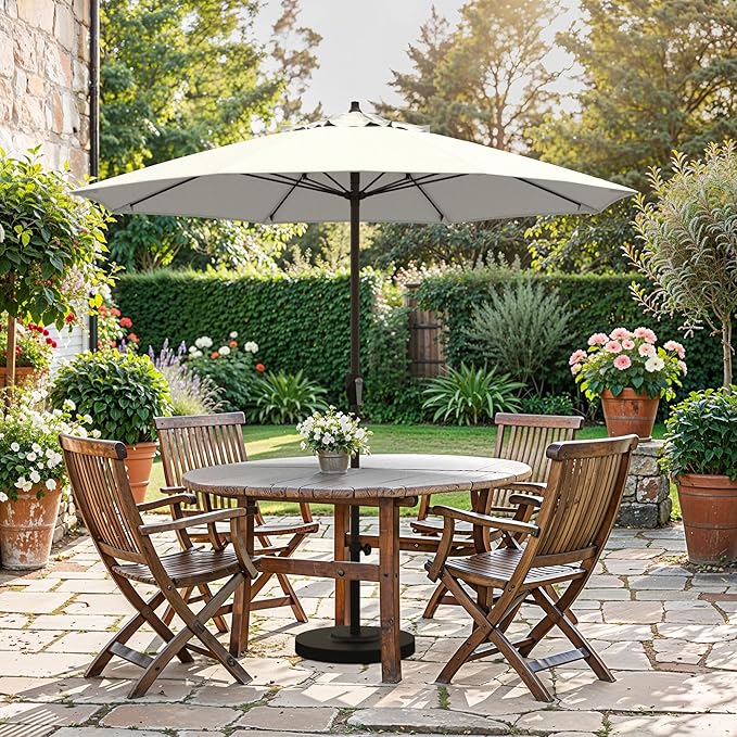 California Umbrella 10-Year Protection 7.5 Ft Outdoor Patio Umbrella, Pacifica Fade-Resistant Fabric, Auto-Tilt, Heavy Duty Aluminum Frame, 8 Reinforced Ribs for Pool or Deck, Bronze Pole, Natural