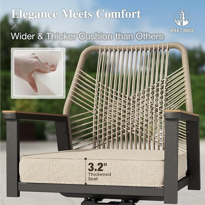 HERA'S HOUSE Patio Dining Set for 8, Metal Square Table & Rattan Chairs | 8 cushioned chairs + steel table. Waterproof, stain-resistant & wipe-clean. Ideal for Outdoor, backyard & poolside.
