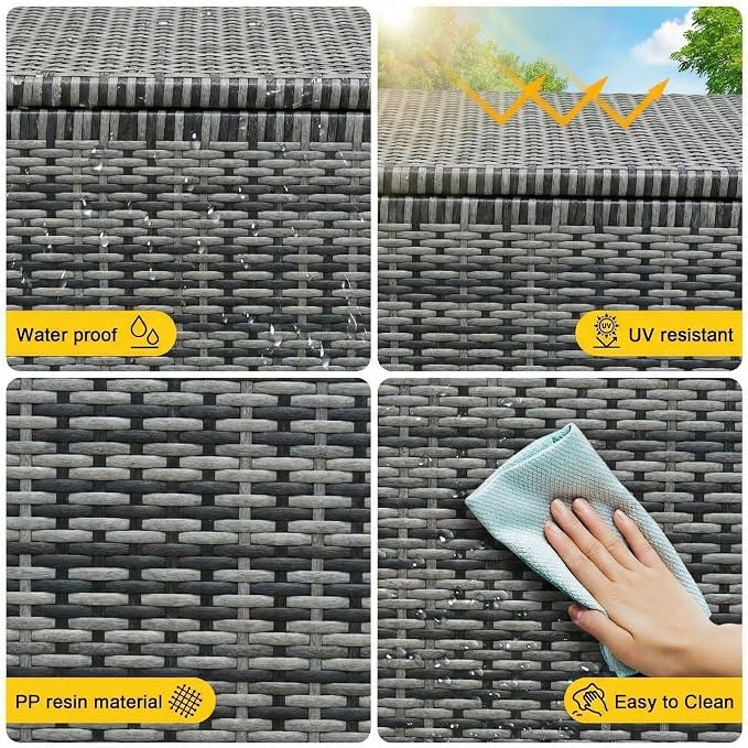 125 Gallon Wicker Deck Box, All-Weather Outdoor Storage Bin with Rattan Finish, Large Capacity for Patio Furniture, Cushions, Pool Supplies & Garden Tools (Gray)
