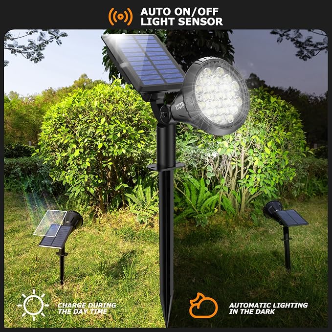 Solar Lights Outdoor, Ultra Bright 21 LEDs IP67 Waterproof Landscape Lighting for Outside, 2-in-1 Adjustable Solar Wall Lights for Garden Yard Pathway - Auto On/Off, 4 Pack (Cool White)