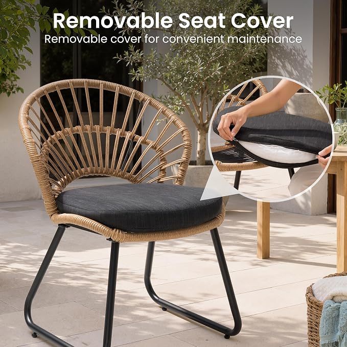 11 Piece Aluminum Outdoor Dining Set with Rattan Patio Chairs | 94" Large Rectangle Table with Umbrella Hole, 10 Shell Shaped Rattan Side Chairs with Black Cushions for Garden Deck