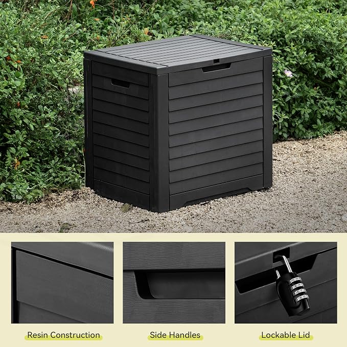 YITAHOME 35 Gallon Outdoor Storage Box, Waterproof Resin Deck Box and Package Delivery with Lockable Lid for Patio Furniture Cushions, Pool Accessories, Garden Tools, Black