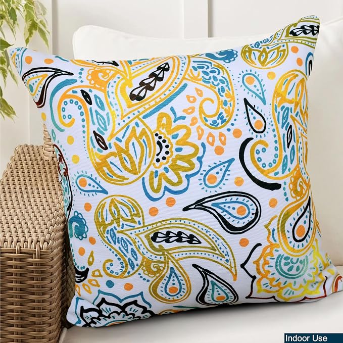 COZY TRENDS Decorative Indoor Outdoor Waterproof Throw Pillows with Inserts - Stylish Comfort for Your Patio Furniture, Garden Chairs, or Indoor Décor (18''X18'', Yellow)