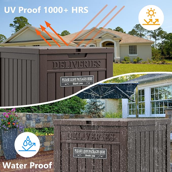 LHBGO Package Delivery Box for Outside, 48 Gallon Storage with Lockable Secure, Large Resin Outdoor Package Drop Container