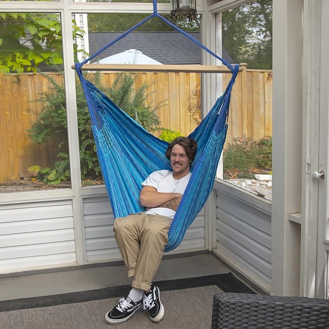 Vivere Cotton Double Wide Hammock Chair - Soft, Durable, Easy Setup with Wood Spreader Bar - 330 lb Capacity