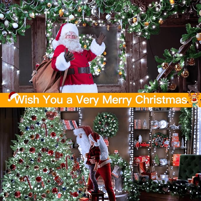 Ollny Christmas Tree Lights 400LED 132FT, Remote Plug-in Christmas Lights with Timer and 8 Modes Waterproof Outdoor String Lights for Thanksgiving Xmas House Indoor Outside Decorations (Cool White)
