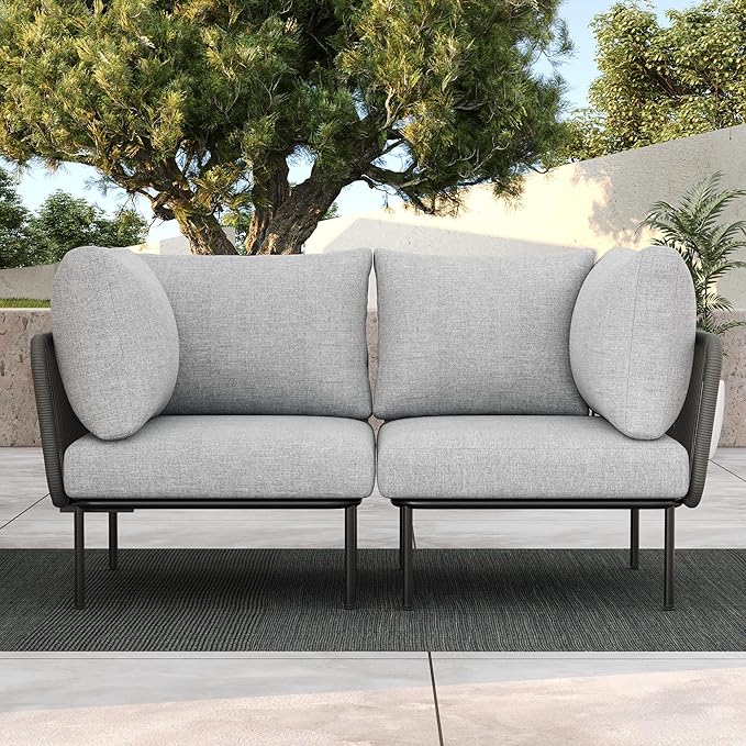 LayinSun 2 Pieces Aluminum Patio Furniture Set, Modern Modular Sectional Corner Chairs and Upgrade Thickness Cushion