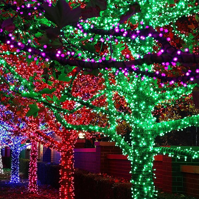 DAZZLE BRIGHT Christmas 300 LED String Lights, 100FT Connectable String Lights with 8 Lighting Modes, Xmas Vintage Decorations for Indoor Outdoor Party Supplies Yard Garden Decor (Green)