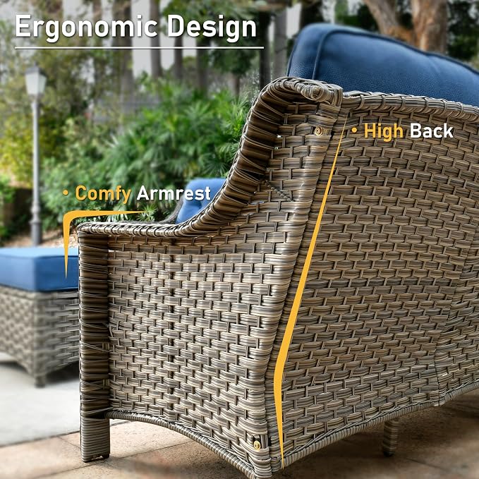 HOOOWOOO 3 Piece Patio Furniture Bistro Sets,Outdoor Wicker Swivel Rocking Chairs with Table Set,All Weather Resistant High Back Rattan Conversation Set(Diamond Blue)