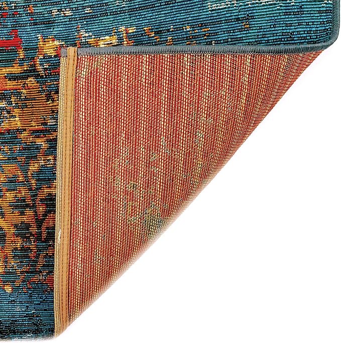 Liora Manne Marina Indoor/Outdoor Power Loomed Synthetic Blend Low Profile Area Rug - Contemporary Medallion Casual Colorful (Suzanie Blue) (8'10" x 11'9")