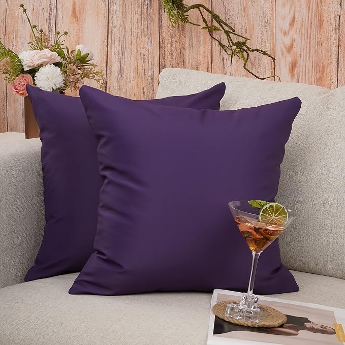 YOUR SMILE Pack of 2 Decorative Outdoor Waterproof Pillow Covers Garden Cushion Sham Throw Pillowcase Shell for Patio Tent Couch (Purple, 18''x18'')