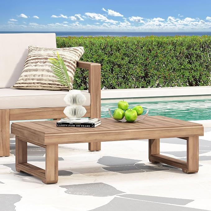 Christopher Knight Home 2-Piece Patio Furniture Set, 3-Seater Outdoor Sofa with Coffee Table, Acacia Wood Patio Couch Set with Cushions, Deep Seat Outdoor Patio Furniture for Porch Deck Garden, Brown