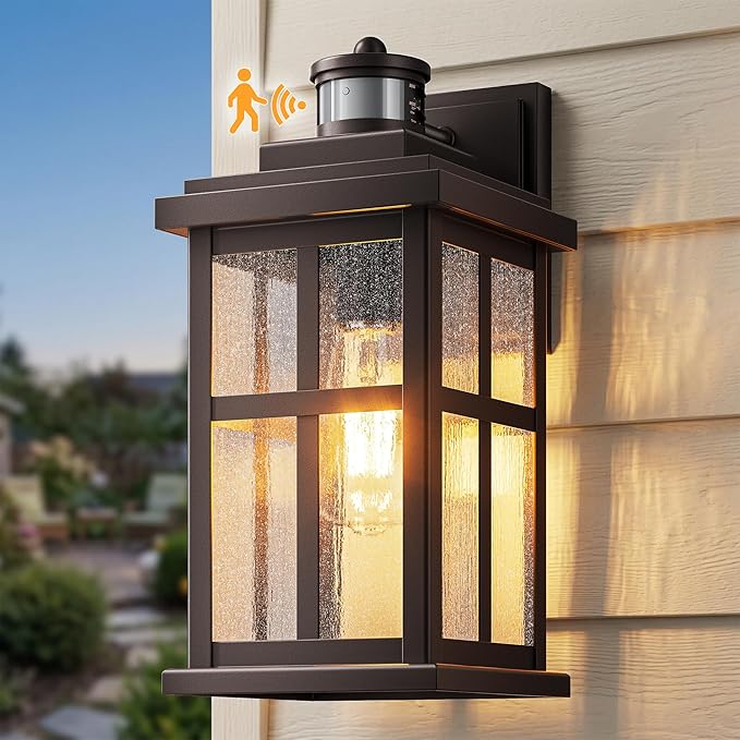 VIANIS Large Motion Sensor Porch Lights Outdoor, Oil Rubbed Bronze Farmhouse Outdoor Garage Lighting Fixtures Wall Mount for House, Anti-Rust Waterproof Exterior Sconce Light for Coach, Patio