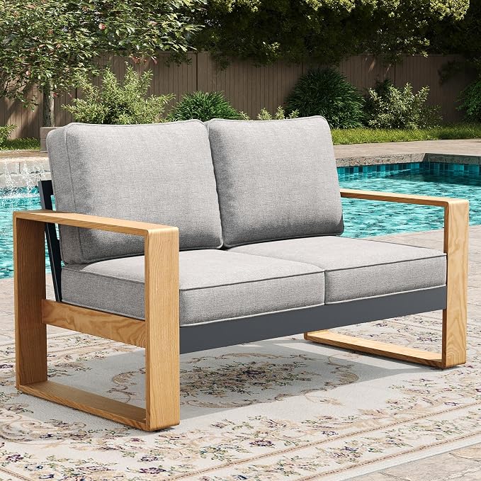 LayinSun Aluminum Patio Furniture Set 2 Seat Loveseat, Oversized Seat with Hight Back, Outdoor Conversation Sets for Porch, Balcony, Deck