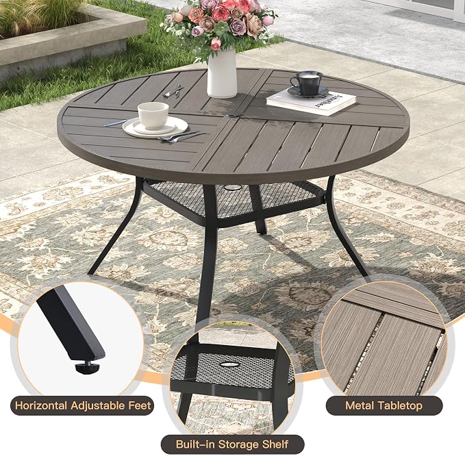 7 Pieces Outdoor Dining Set, 47.3" Spliced Patio Table with Umbrella Hole & Stackable Outdoor Dining Chairs, Patio Furniture Set for Deck Garden Porch, Grey Chairs & Grey Table