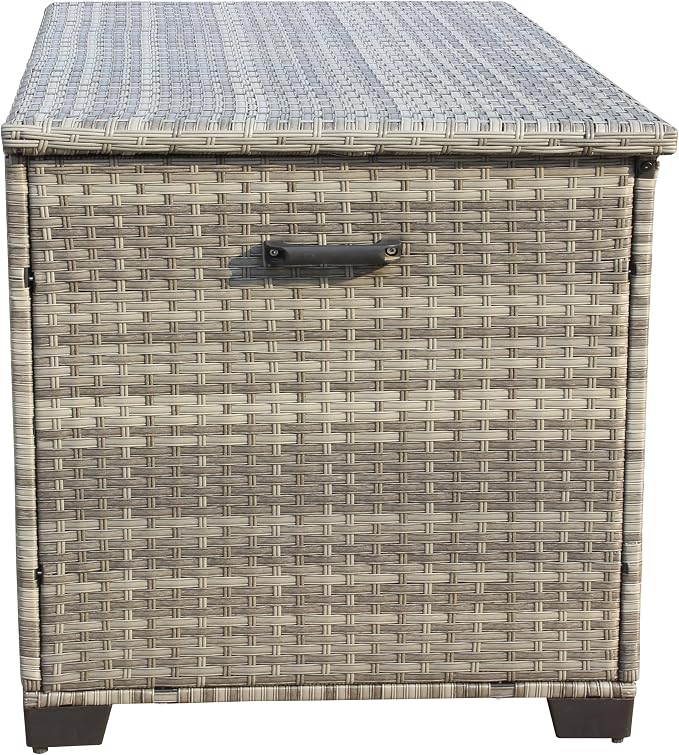 Storage Box, Wicker Patio Deck Boxes with Lid, Outdoor Cushion Storage for Pillows, Towel Grey Wicker,Deck Box and Patio Furniture Set for Garden, Pool, and Patio