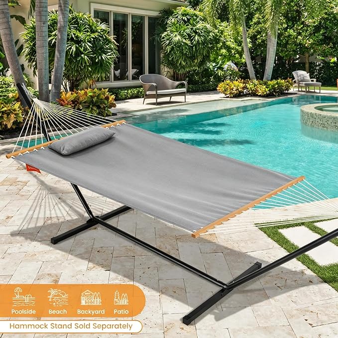 Lazy Daze Hammocks 12 FT Sunbrella Fabric Hammock Non-Fading with Spreader Bars and Free Pillow Fits for 2 Persons, All Weather and Fade Resistant for Patio Yard, 450 lbs Capacity, Cast Slate