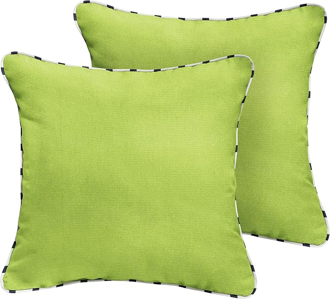 Sorra Home x Sunbrella - Square Pillows (Set of 2), Canvas Macaw Green & Lido Indigo Stripes