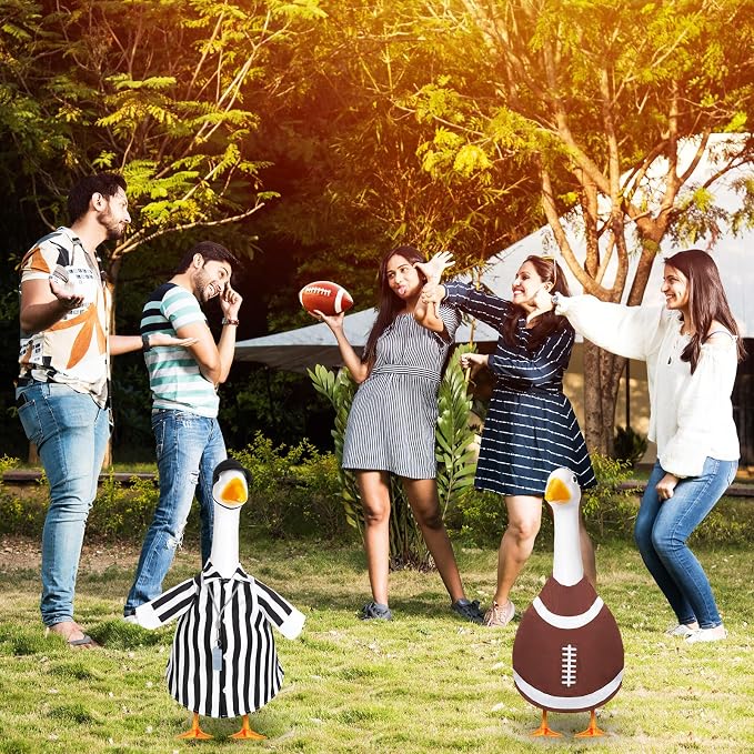 2 Set Football Goose Outfit Referee Lawn Porch Game Day Clothes for 17" or 23" Goose Outdoor Patio Yard Lawn Art Football Bowl Party Decor (17")