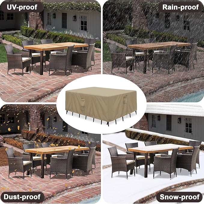 PureFit Patio Furniture Covers, Outdoor Table Furniture Cover Waterproof Rectangle, Patio Sectional Couch Set Cover for Deck, Lawn and Backyard, UV Resistant, 74"L x 47"W x 28"H, Camel