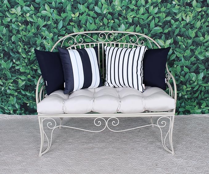 Outdoor/Indoor Sunbrella Throw Pillow Cover Only Square Set of 2 Pieces 18 inch x 18 inch Lido Indigo Stripe - Insert Not Included, Indigo/White