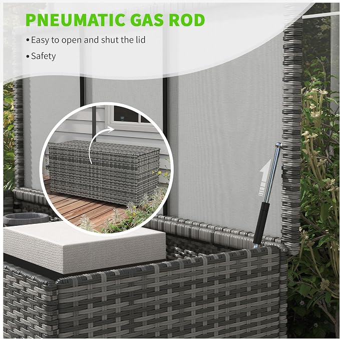 83 Gallon Deck Box, Large Outdoor Storage Chest, PE Wicker Trunk for Outside on Wheels for Tools, Pool Supplies Patio Furniture Cushions, Gray