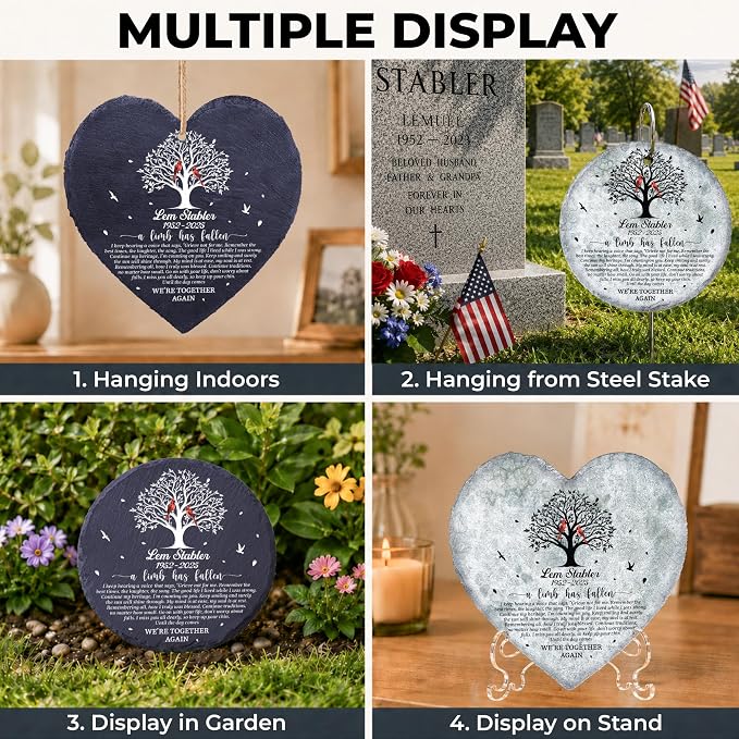 Personalized Memorial Garden Stone with Acrylic Stand, Weatherproof Grave Markers for Cemetery, Bereavement Gift for Loss of Loved One Outside, Grief Heaven Condolence Tree of Life Plaque