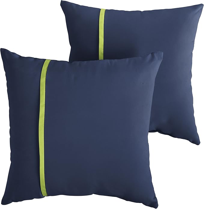 Sorra Home x Sunbrella - Indoor Outdoor Square Pillows, Set of 2, 16 x 16, Canvas Navy Blue & Bright Green