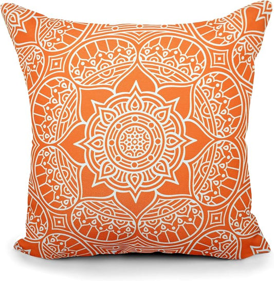 COZY TRENDS Decorative Indoor Outdoor Waterproof Throw Pillows with Inserts - Stylish Comfort for Your Patio Furniture, Garden Chairs, or Indoor Décor 18x18 Inches | Set of 2 (Orange/White)
