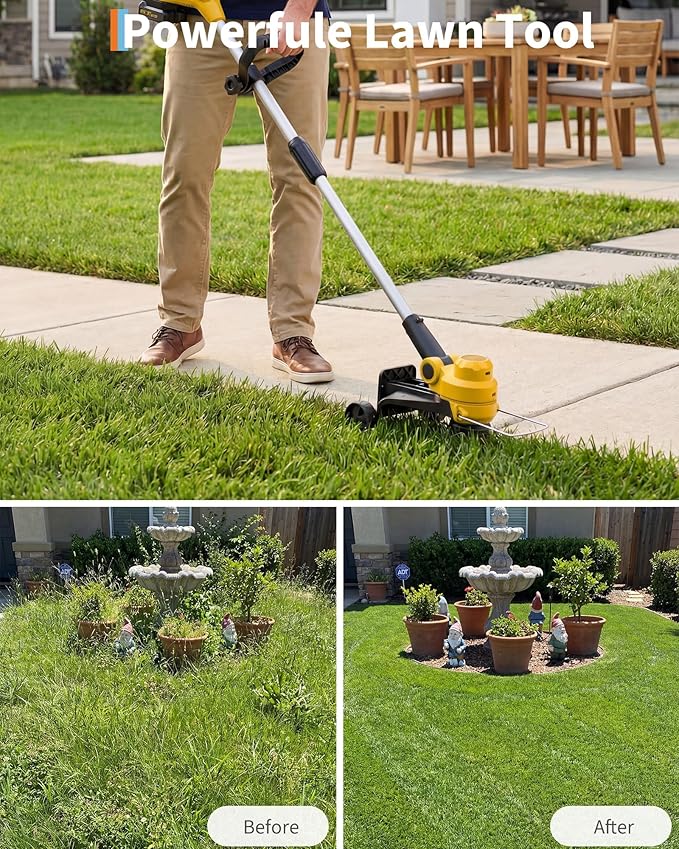 20V Wireless Electric Lawn Trimmer – 12-Inch String Trimmer, Lightweight, 2.0Ah Battery, Charger, Portable Edging Tool for Garden, Patio, Black + Yellow 108u