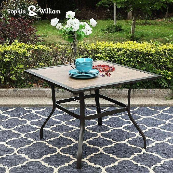 PHI VILLA Patio Dining Set Metal Outdoor Table and Chairs Furniture Set 5 Piece, 37" Square Bistro Table with Umbrella Hole and 4 Backyard Garden Chairs Support 300LBS for Deck, Lawn, Garden