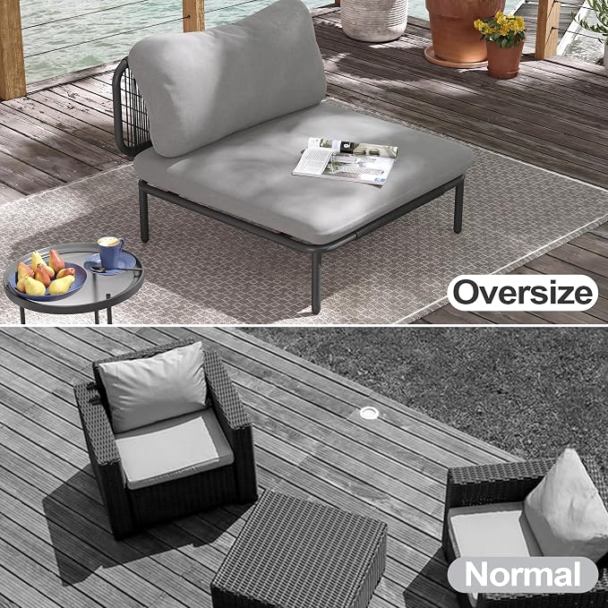 Patio Furniture Set, Outdoor Patio Furniture Oversized Metal Single Sofa, 2-seat Conversation Set with Cushion for Indoor and Outdoor, Black Frame and Dark Grey Mat (2 Seats 2 Armrests)