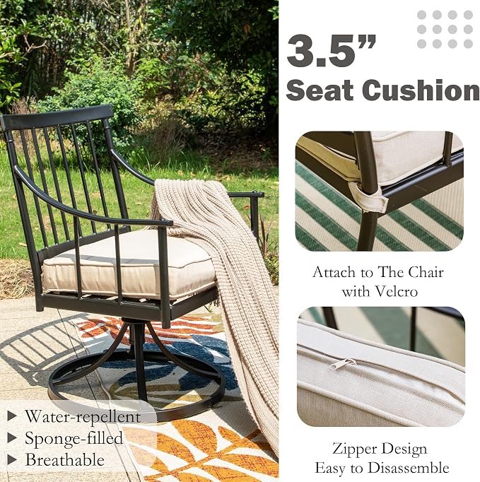 Sophia and William Patio Dining Set, for 6, Swivel Chairs | E-Coated and Steel, Rectangle Table, Swivel Chirs, Umbrella Hole, Weather-Resistant, Easy to Clean